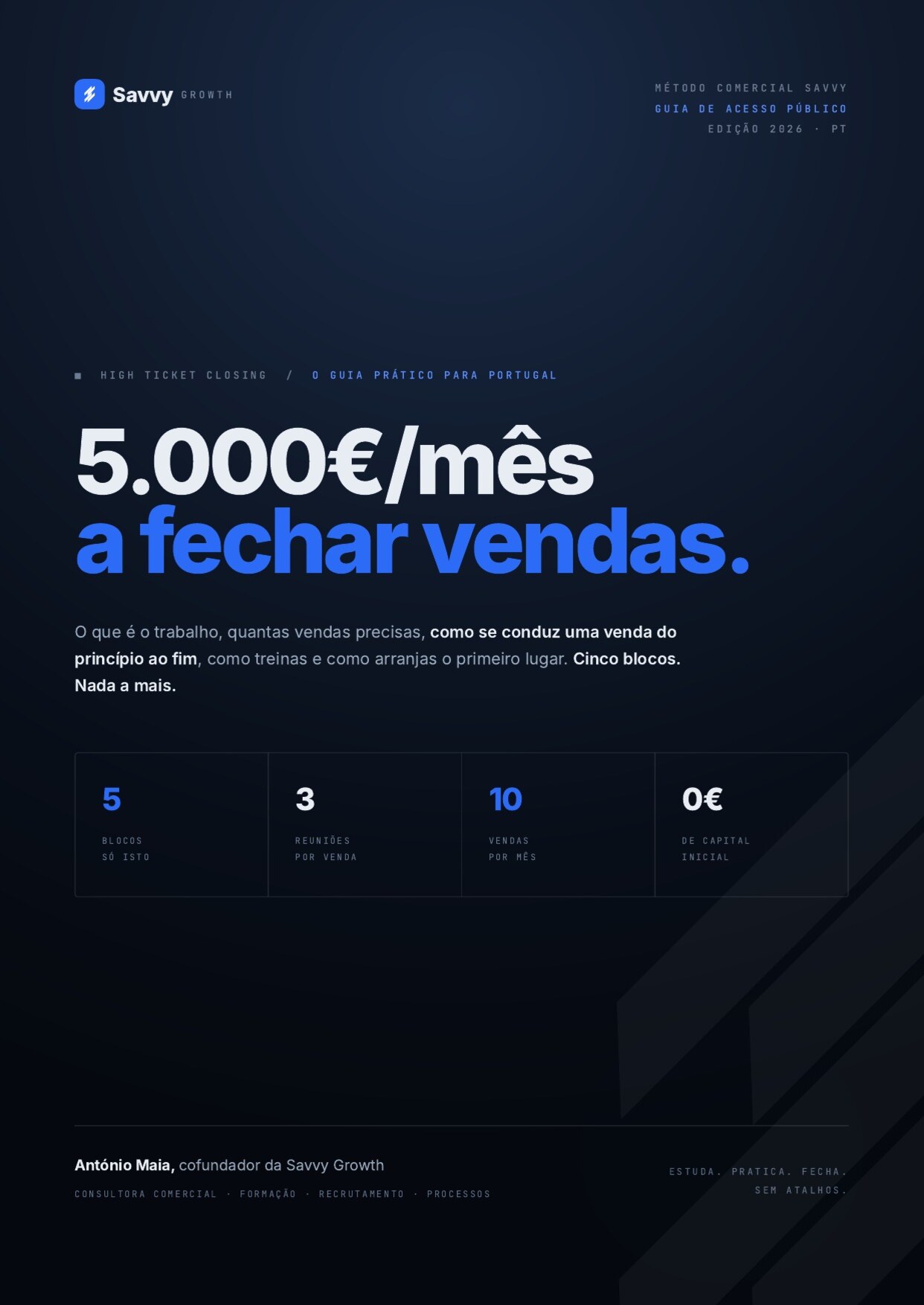 Capa do guia 5.000€/mês a fechar vendas da Savvy Growth.